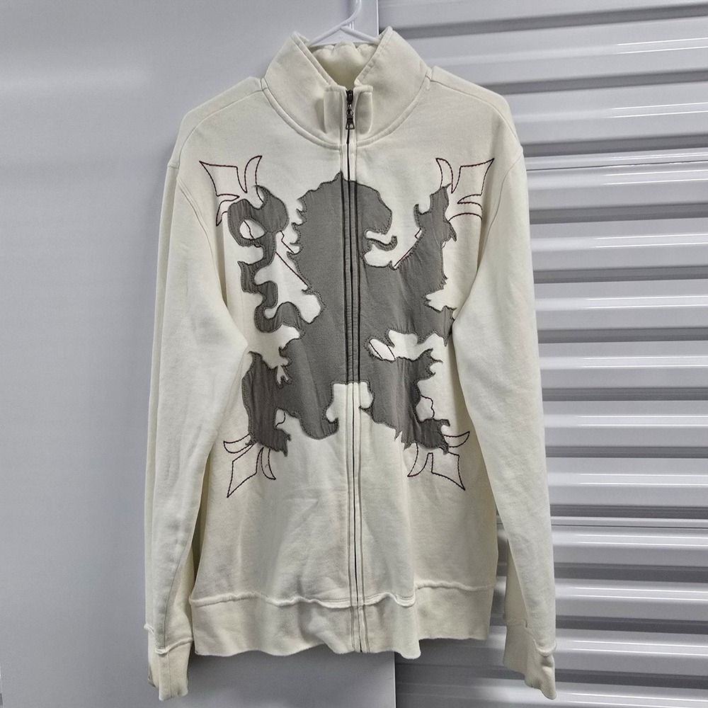 Guess Lion Crest Full Zip Sweatshirt Jacket Y2K White Men's XXL Graphic